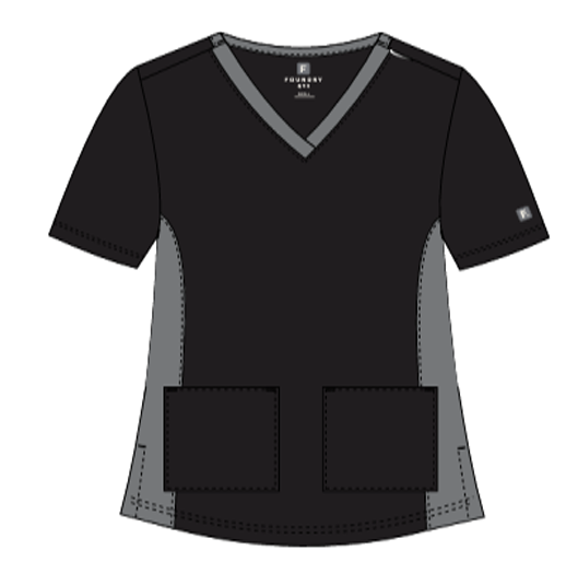 Foundry Women's 1005C Quinn Colorblock 2 Pocket V-Neck Top Black Pewter