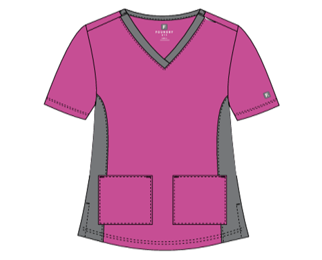 Foundry Women's 1005C Quinn Colorblock 2 Pocket V-Neck Top Hot Pink Pewter