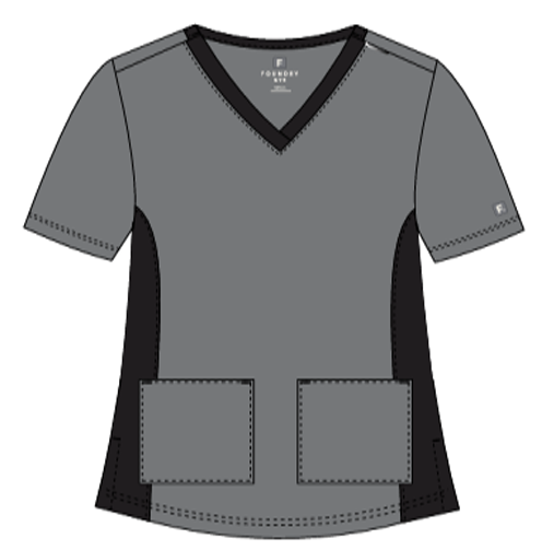 Foundry Women's 1005C Quinn Colorblock 2 Pocket V-Neck Top Pewter Black