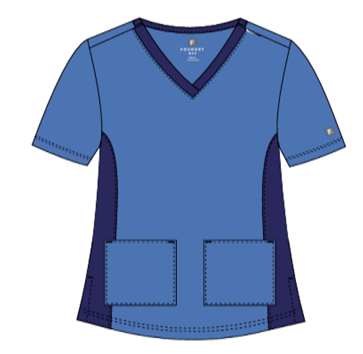 Foundry Women's 1005C Quinn Colorblock 2 Pocket V-Neck Top Royal Navy
