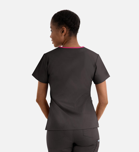 Core 1026 Women's Contrast Mock Wrap Top Chocolate