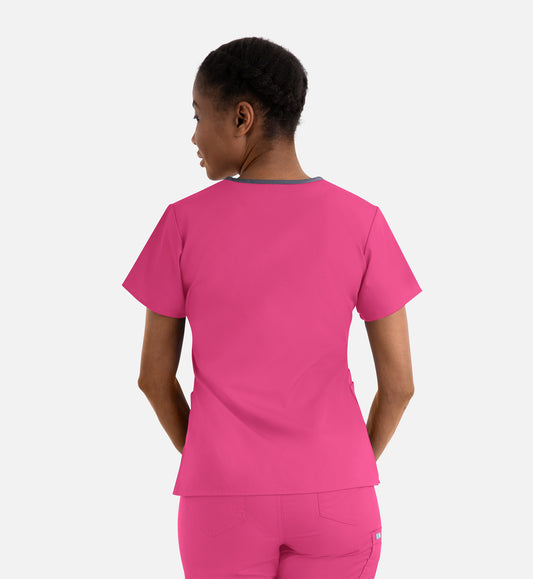 Core 1026 Women's Contrast Mock Wrap Top Hot Pink