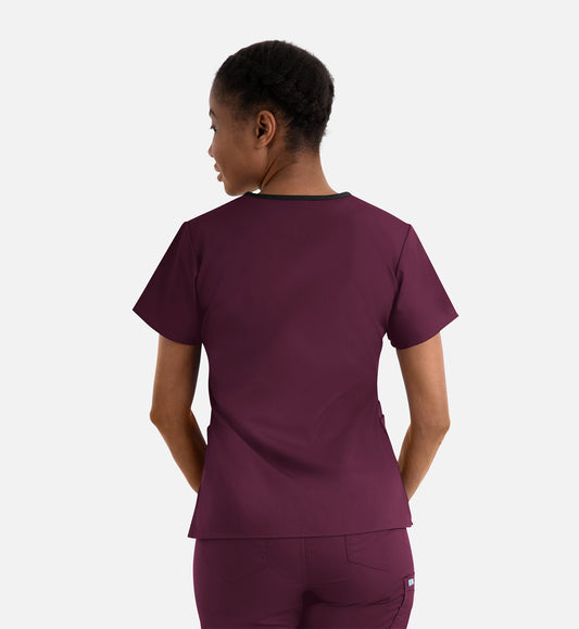 Core 1026 Women's Contrast Mock Wrap Top Wine