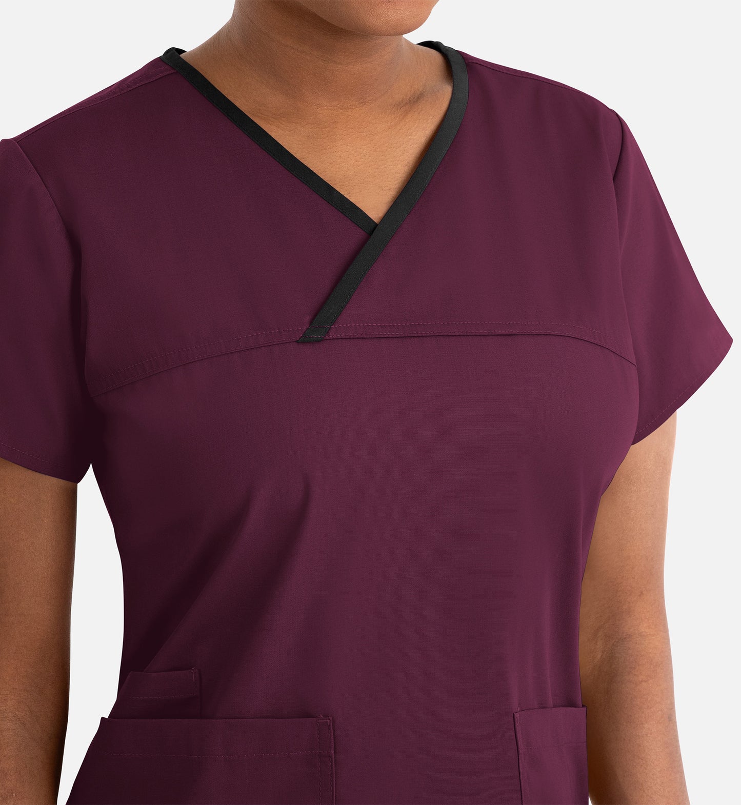 Core 1026 Women's Contrast Mock Wrap Top Wine