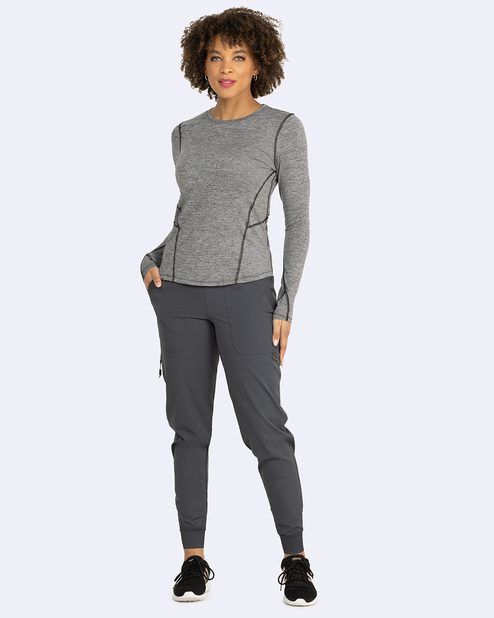 Ava Therese 1122 Lily Brushed Knit Tee Shirt w/Thumb Hole Heather Grey