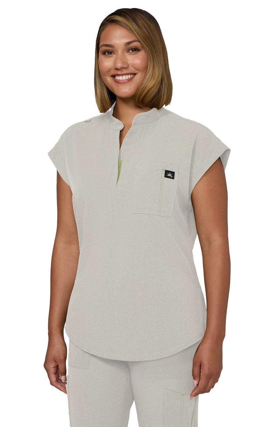 Solis x koi Catrin Women's 2-Pocket Zipper-Neck Scrub Top Bone