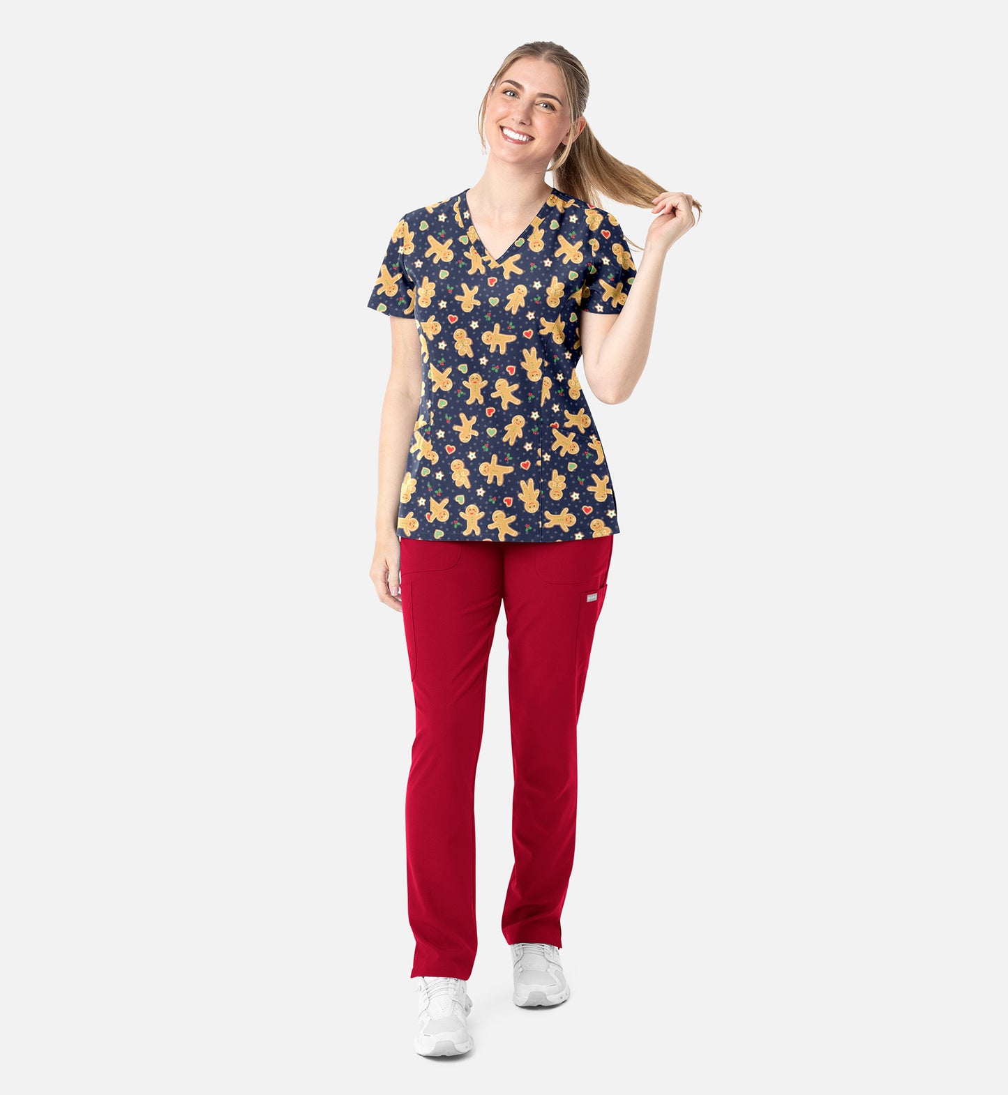 Maevn 1797 Women’s Curved V-Neck Print Top Gingerbread Zen