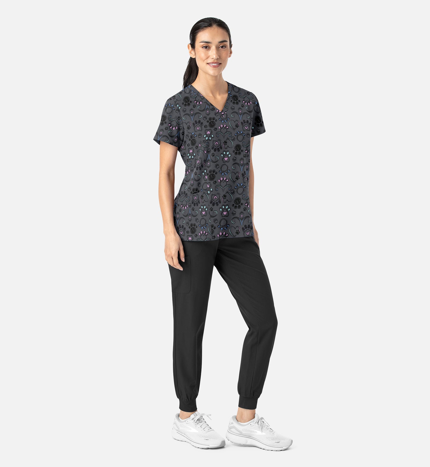 Maevn 1797 Women’s Curved V-Neck Print Top Regal Paws