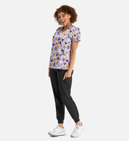 Maevn 1797 Women’s Curved V-Neck Print Top Spooky Squad