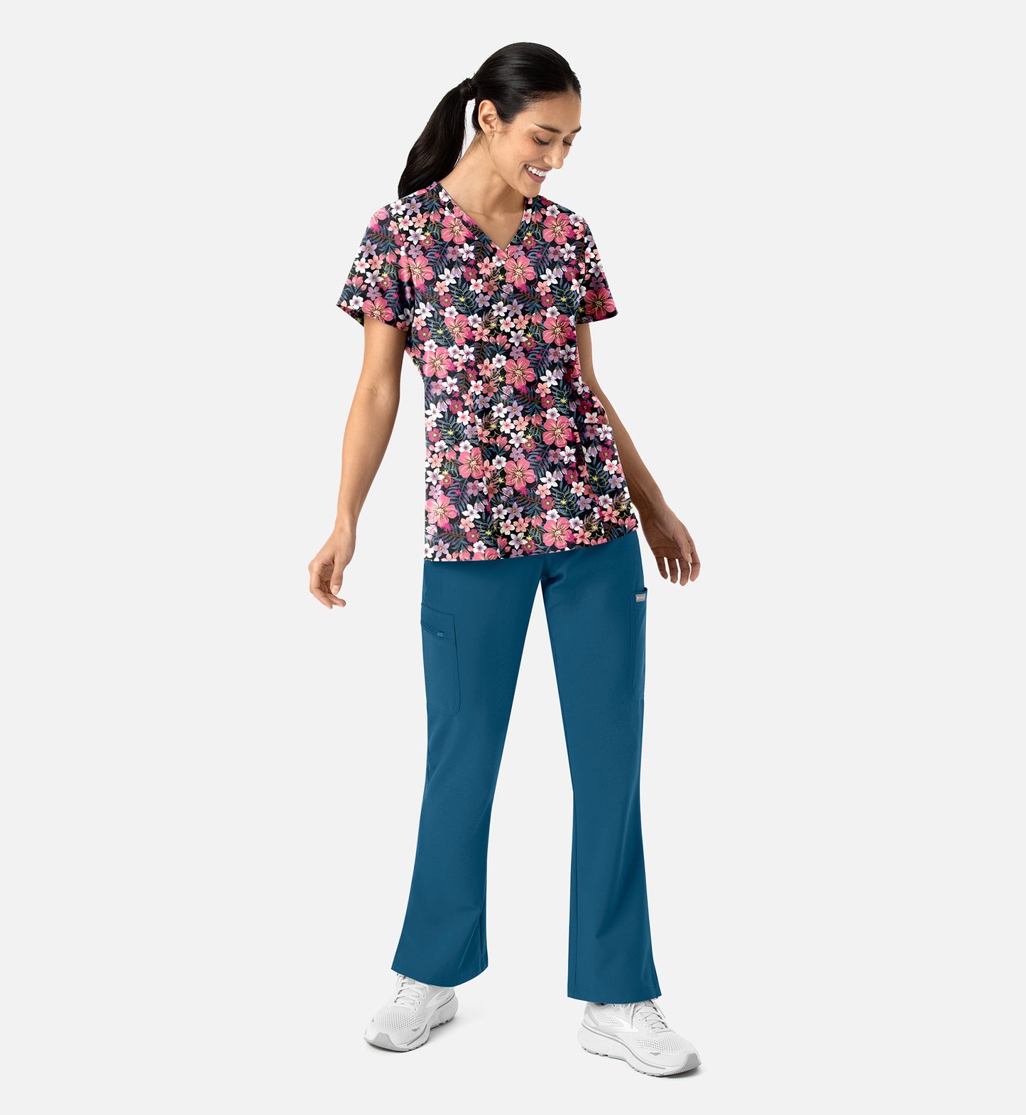 Maevn 1797 Women’s Curved V-Neck Print Top Tropical Bloom
