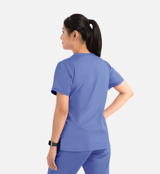 Blossom 1802 Curved V-Neck Top Ceil Blue