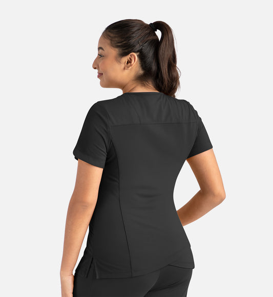Focus 20302 Women's Curved V-Neck Top Black