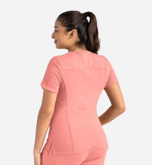 Focus 20302 Women's Curved V-Neck Top Desert Coral