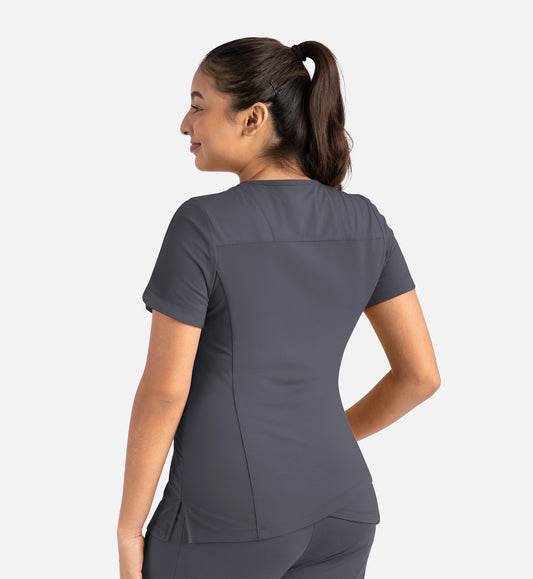 Focus 20302 Women's Curved V-Neck Top Pewter