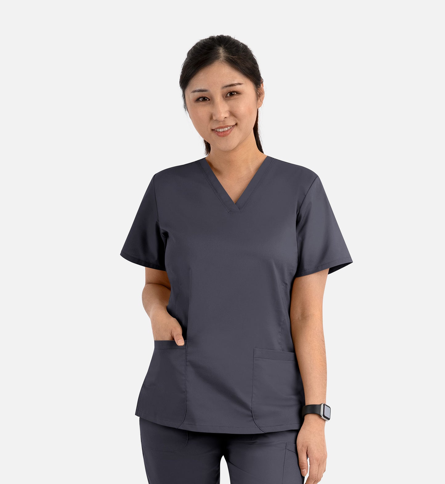 Blossom Signature 2100 Ladies Basic V-Neck Top Real Pewter