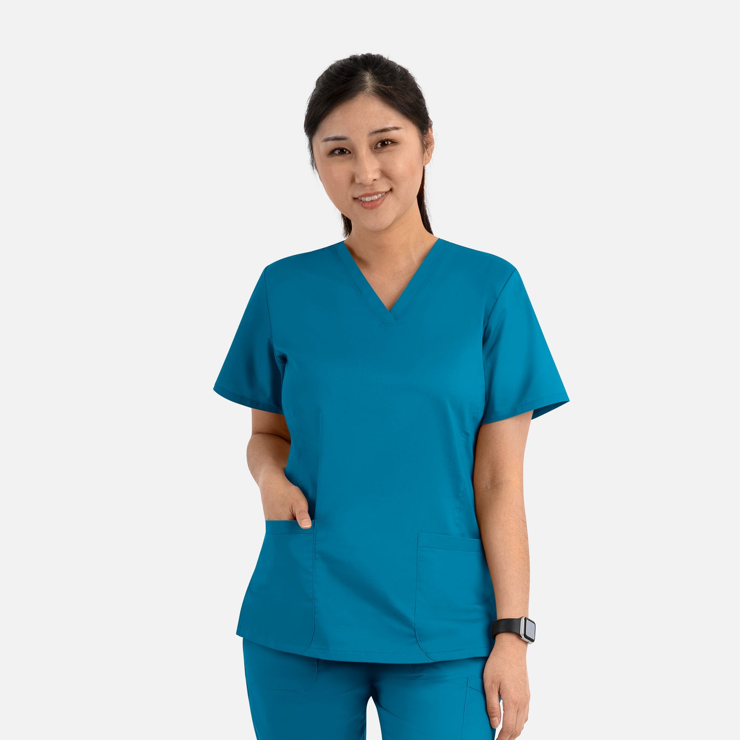 Front view of Maevn Blossom Signature 2100 Women's V-Neck Scrub Top in solid color