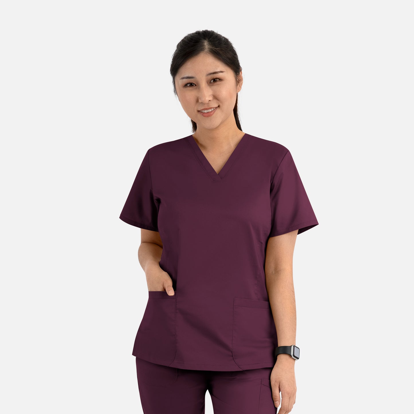 Front view of Maevn Blossom Signature 2100 Women's V-Neck Scrub Top in solid color