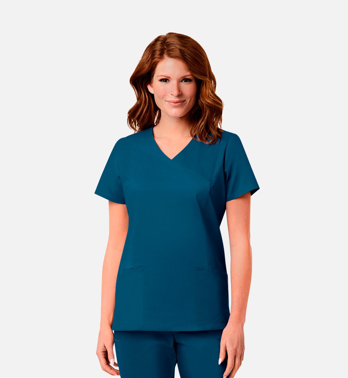 Blossom Signature 2102 Ladies Mesh Pocket Mock Wrap Top Caribbean Blue