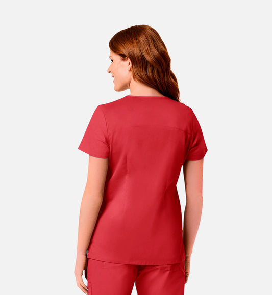 Blossom Signature 2102 Ladies Mesh Pocket Mock Wrap Top Red