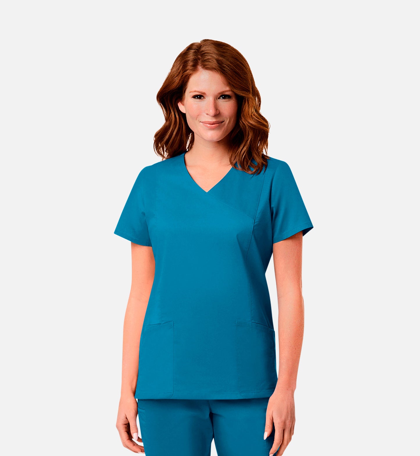 Blossom Signature 2102 Ladies Mesh Pocket Mock Wrap Top Teal Blue