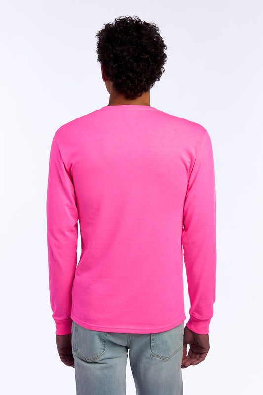 Jerzees Dri-Power 50/50 Cotton/Poly Long Sleeve T-Shirt. 29LS Neon Pink