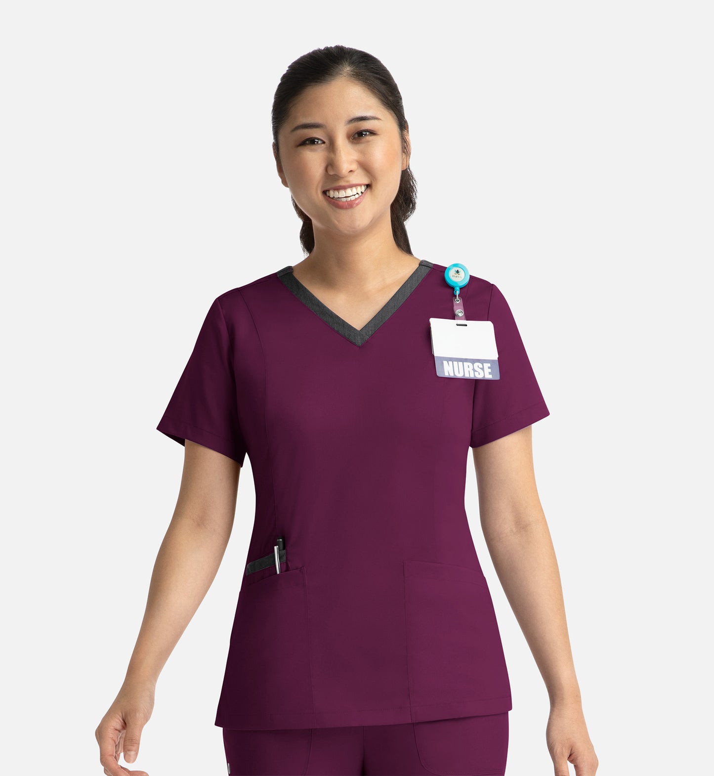 Matrix 3502 Women’s Contrast Double V-Neck Top Wine