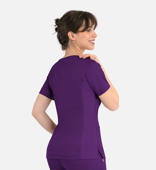 Matrix 3701 Women’s Curved Mock Wrap Top Eggplant