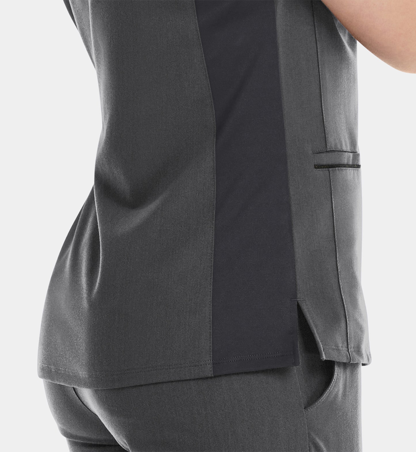 Matrix Pro 3902 Women's Curved V-Neck Top With Metallic Detail Heather Grey