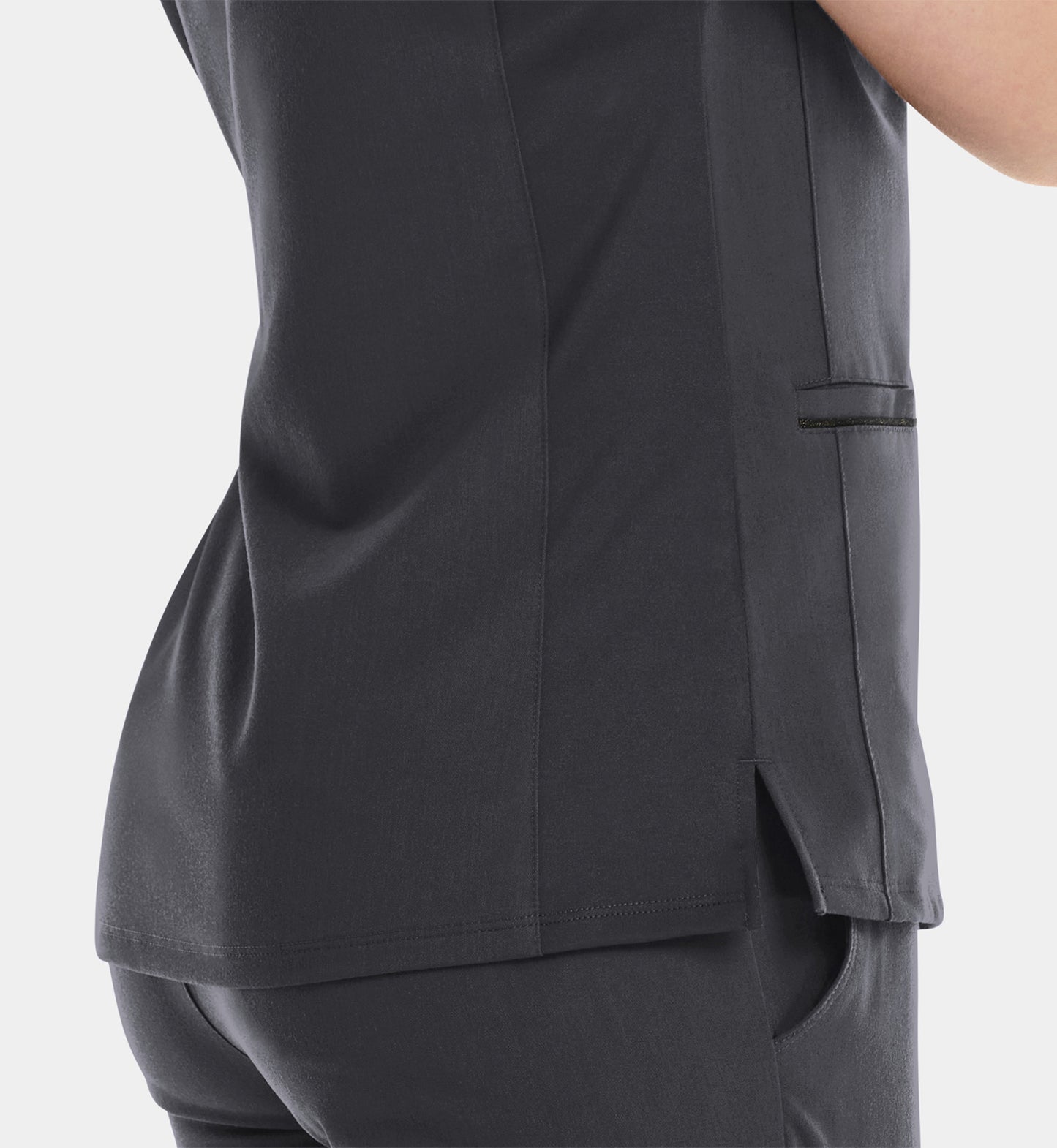 Matrix Pro 3902 Women's Curved V-Neck Top With Metallic Detail Pewter