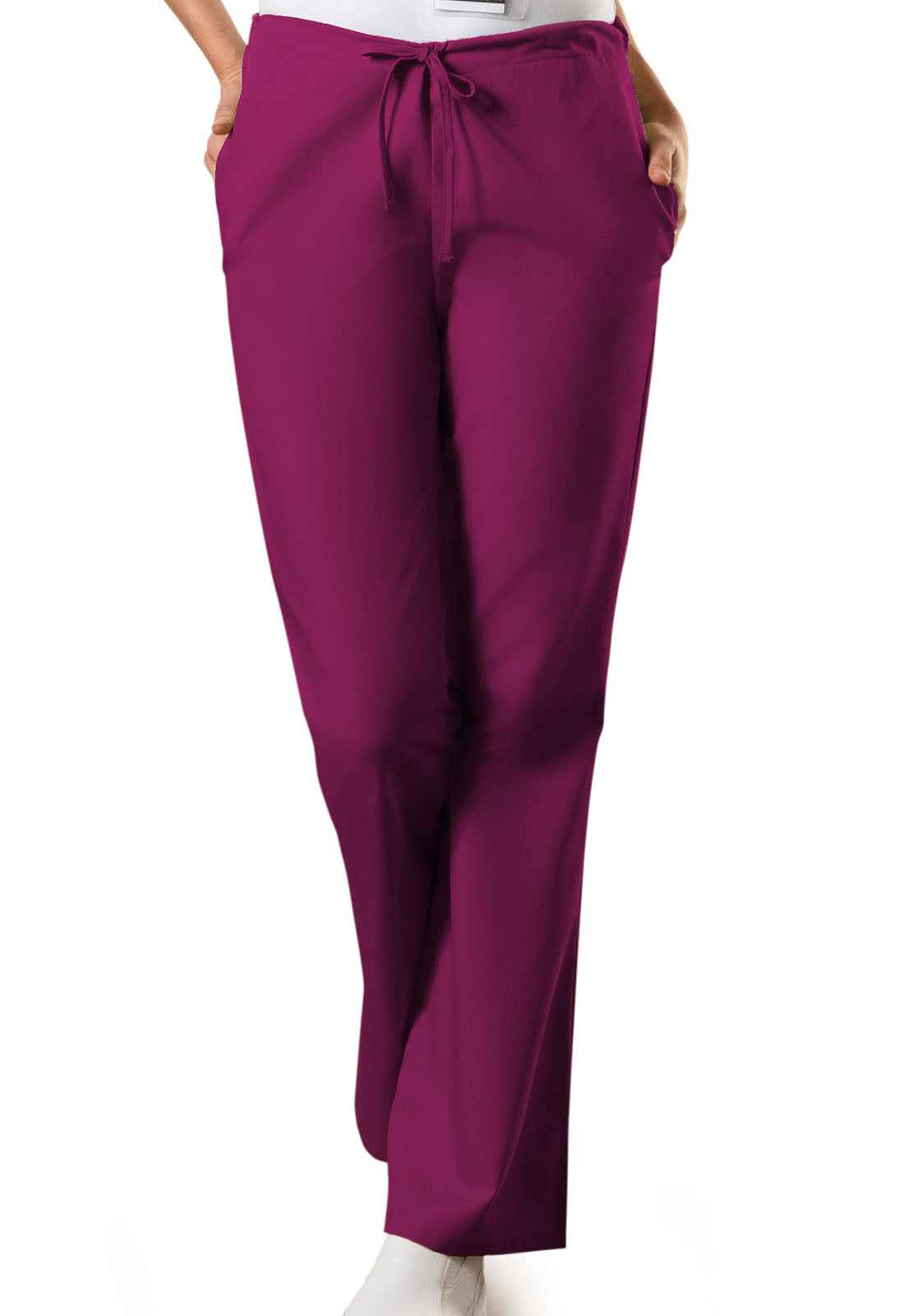 Workwear Originals 4101 Women's Natural Rise Flare Leg Drawstring Scrub Pants Wine