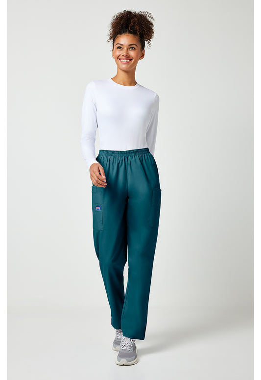 Workwear Originals 4200 Women's Natural Rise Tapered Pull-On Cargo Scrub Pants Caribbean Blue