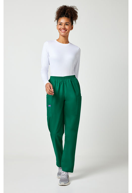 Workwear Originals 4200 Women's Natural Rise Tapered Pull-On Cargo Scrub Pants Hunter Green