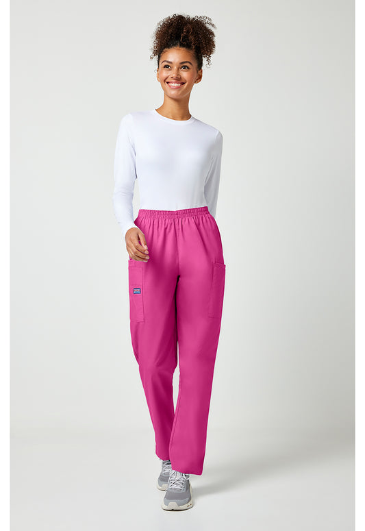 Workwear Originals 4200 Women's Natural Rise Tapered Pull-On Cargo Scrub Pants Shocking Pink