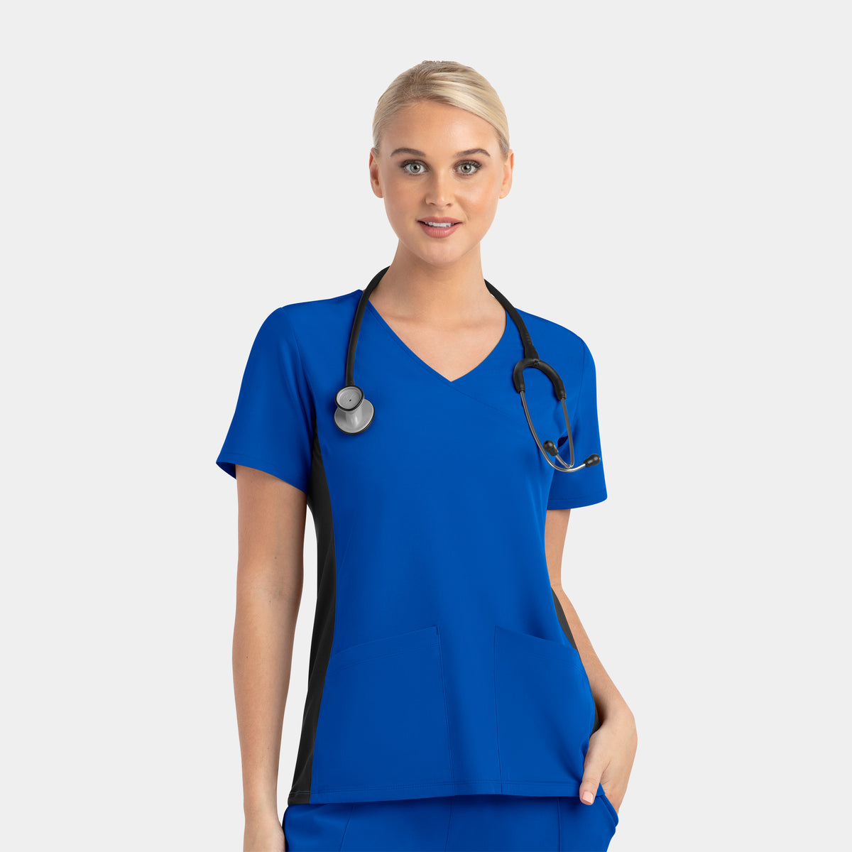 Matrix Impulse 4520 Women's Mock Wrap Top with Contrast Knit Panels Royal Blue