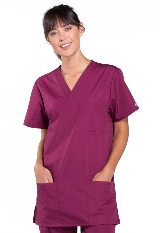 Workwear Originals 4876 Unisex Unisex V-Neck Scrub Top Wine