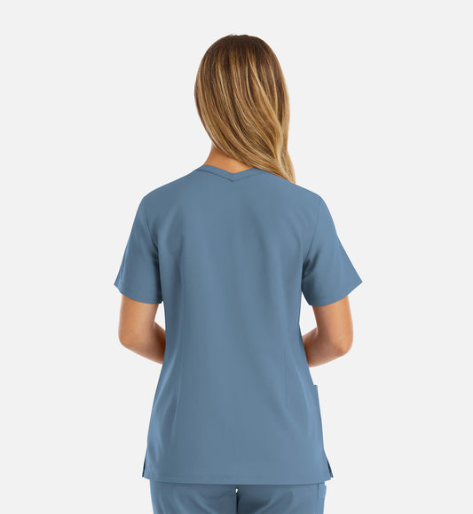 Momentum 5001 Women's Double V-Neck Top Slate Blue