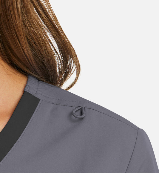 Momentum 5004 Women's Mock Wrap Top With Contrast Trim Pewter