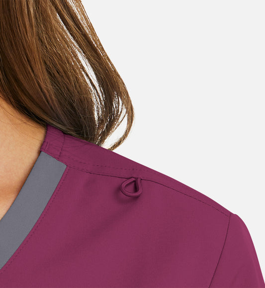 Momentum 5004 Women's Mock Wrap Top With Contrast Trim Wine