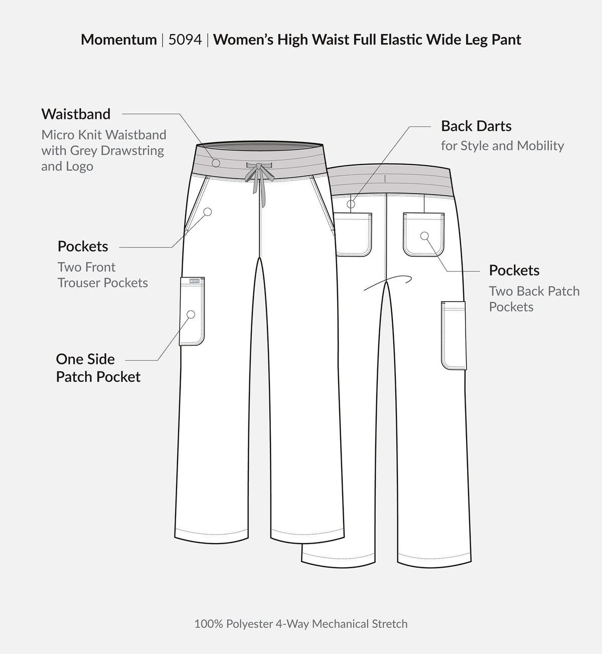 Momentum 5094 Women's High Waist Full Elastic Wide Leg Pant Mulberry
