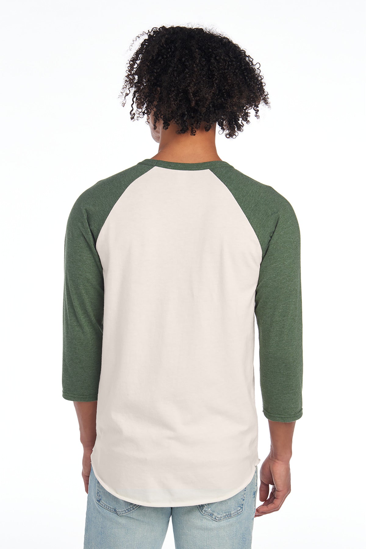 Jerzees Unisex Premium Blend Combed Ring Spun 3/4-Sleeve Raglan 560R Sweet Cream Heather/ Military Green Heather