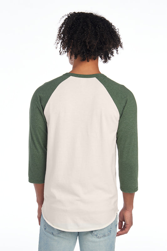 Jerzees Unisex Premium Blend Combed Ring Spun 3/4-Sleeve Raglan 560R Sweet Cream Heather/ Military Green Heather