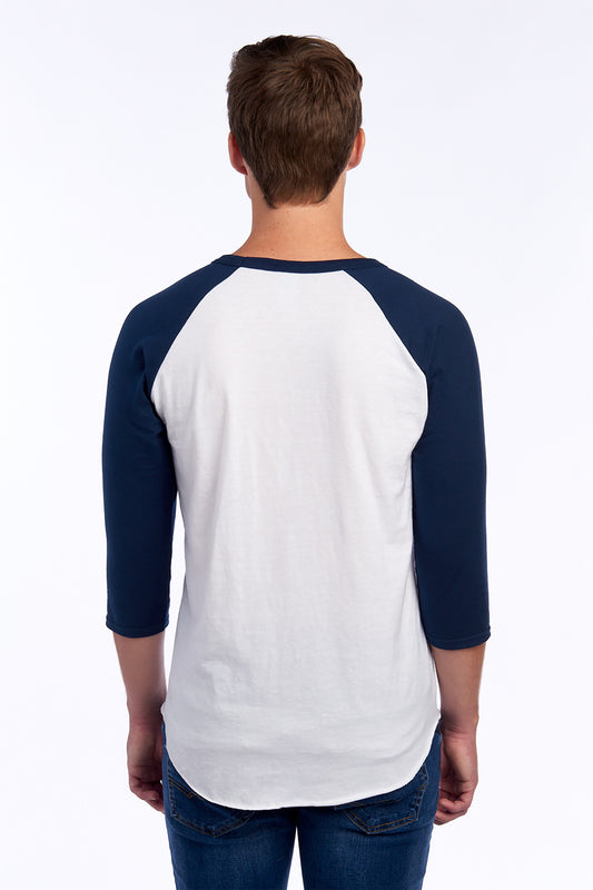 Jerzees Unisex Premium Blend Combed Ring Spun 3/4-Sleeve Raglan 560R White/ J. Navy