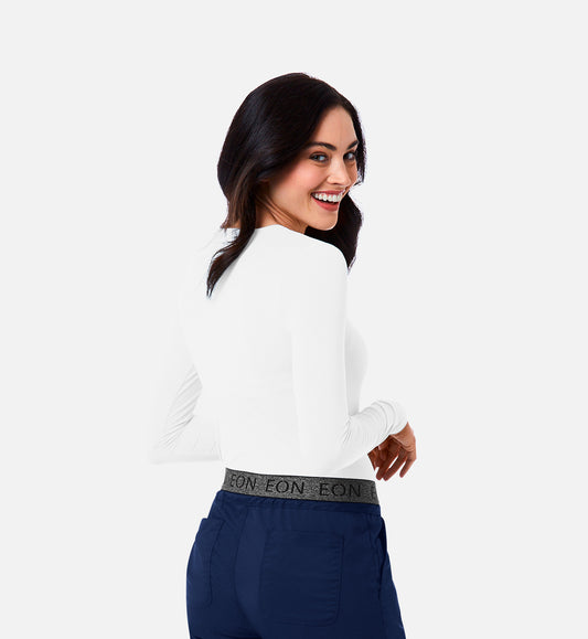Knit 6809 Ladies Long Sleeve Under Scrub Tee White