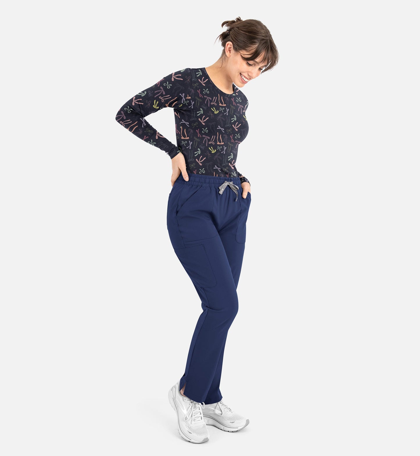 BESTEE 6909 Women’s Basic Long Sleeve Underscrub Tee Simply Bow-tiful