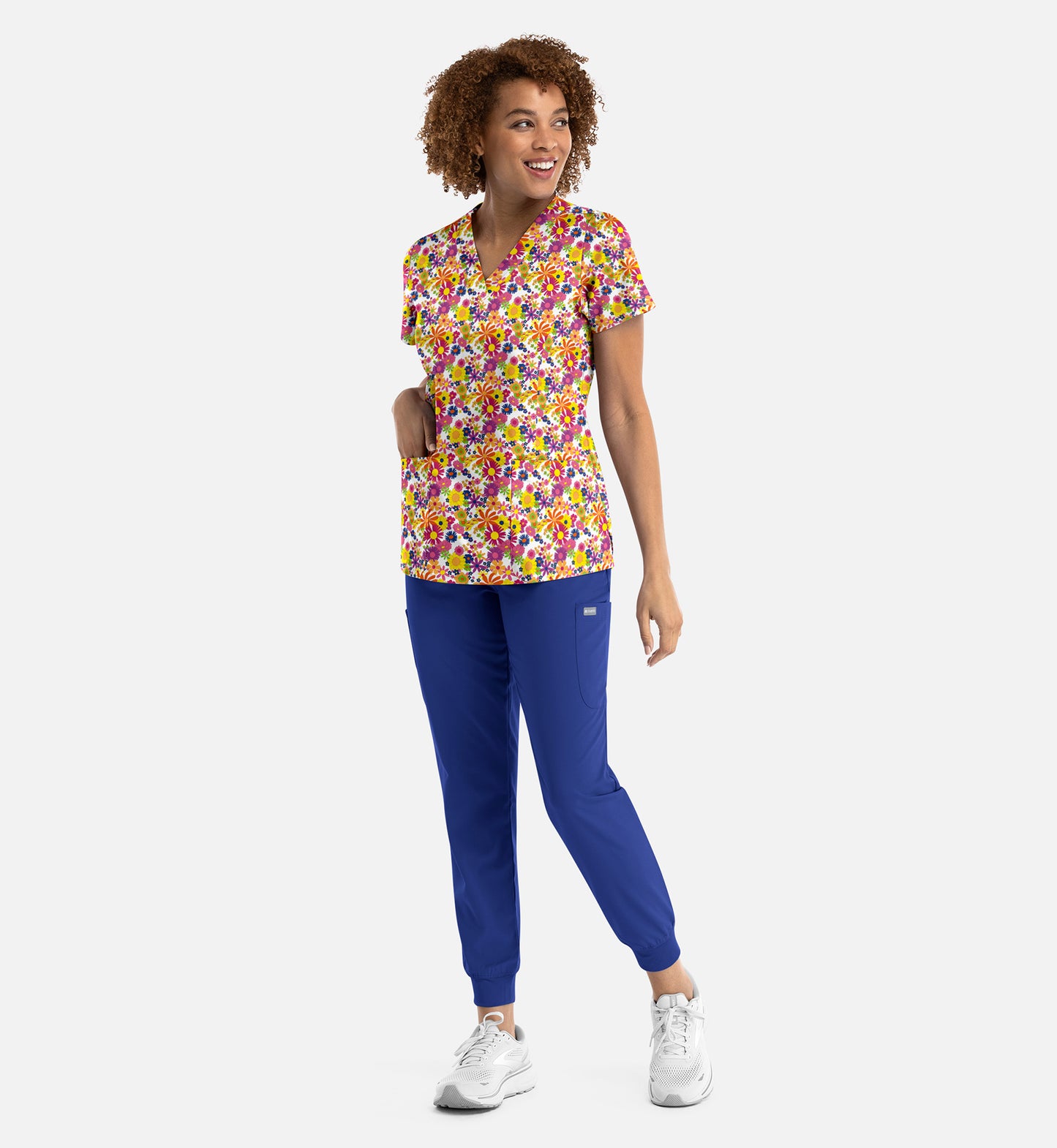 Maevn 9810 Women’s V-Neck Print Top Happy Flowers