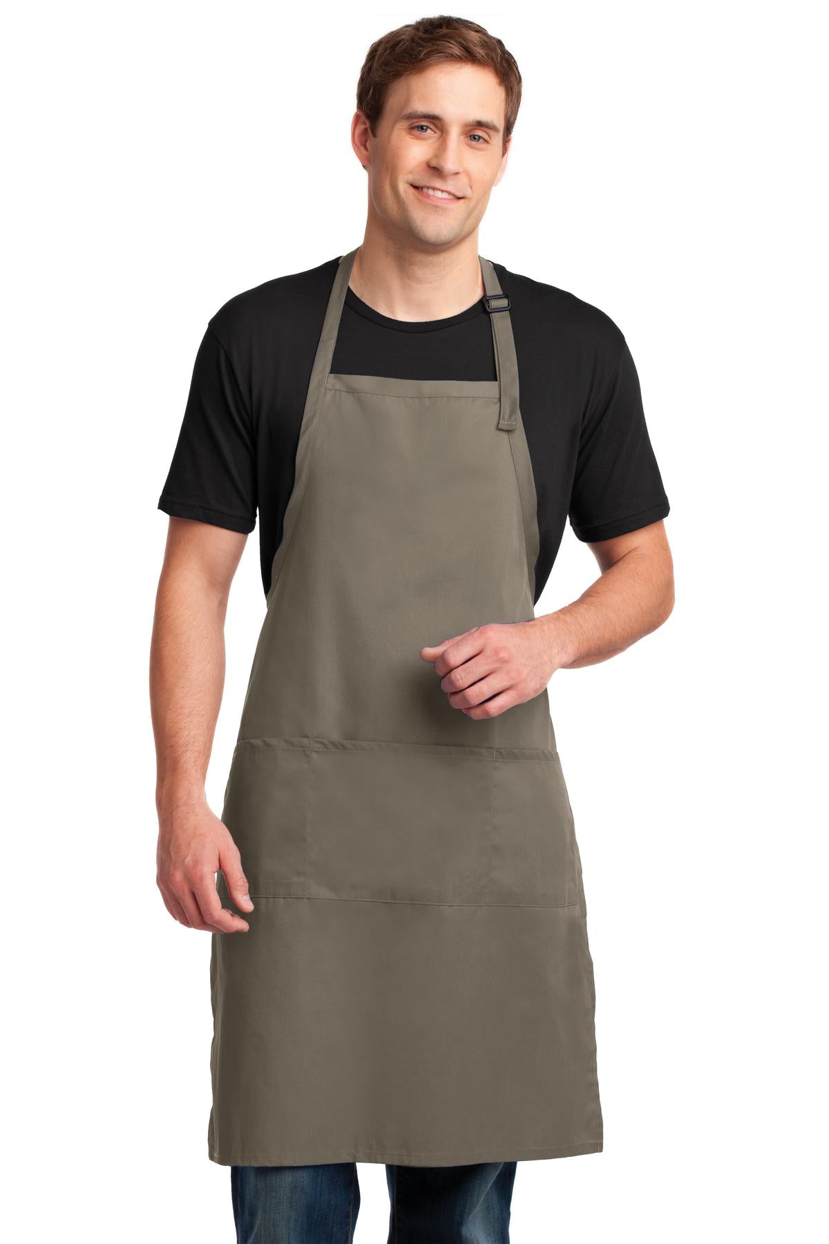 Port Authority Easy Care Extra Long Bib Apron with Stain Release A700 Khaki