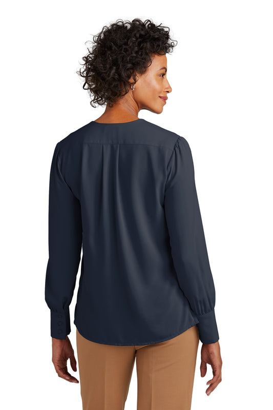 Brooks Brothers Women's Open-Neck Satin Blouse BB18009 Night Navy