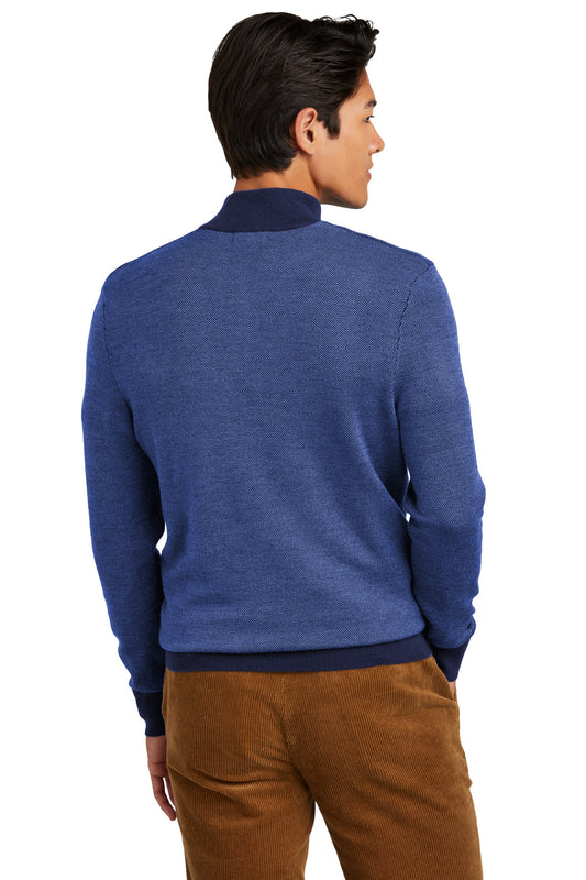 Brooks Brothers Washable Merino Birdseye 1/4-Zip Sweater BB18412 Navy/ Compass Blue