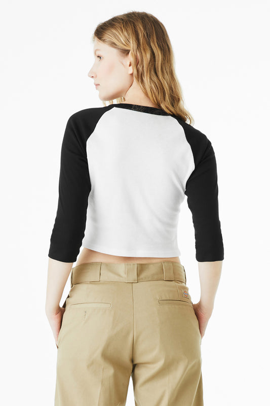Bella+Canvas Women's Micro Rib 3/4 Raglan Baby Tee BC1200 White/Black