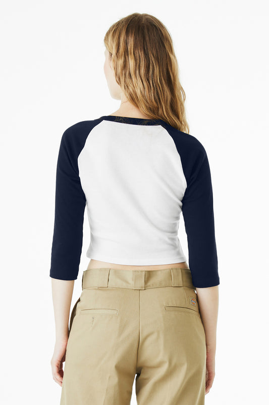 Bella+Canvas Women's Micro Rib 3/4 Raglan Baby Tee BC1200 White/Navy